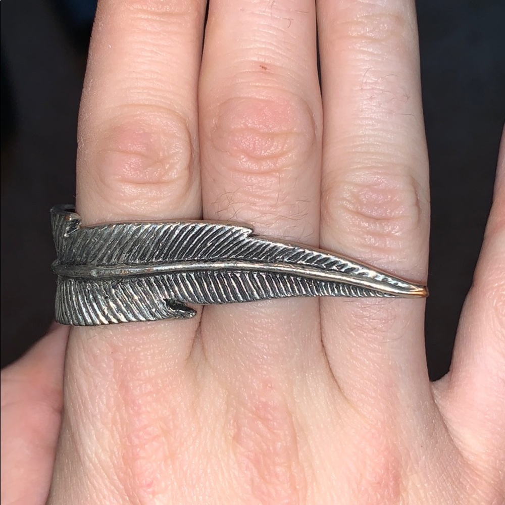 Sterling silver double knuckle feather ring 8